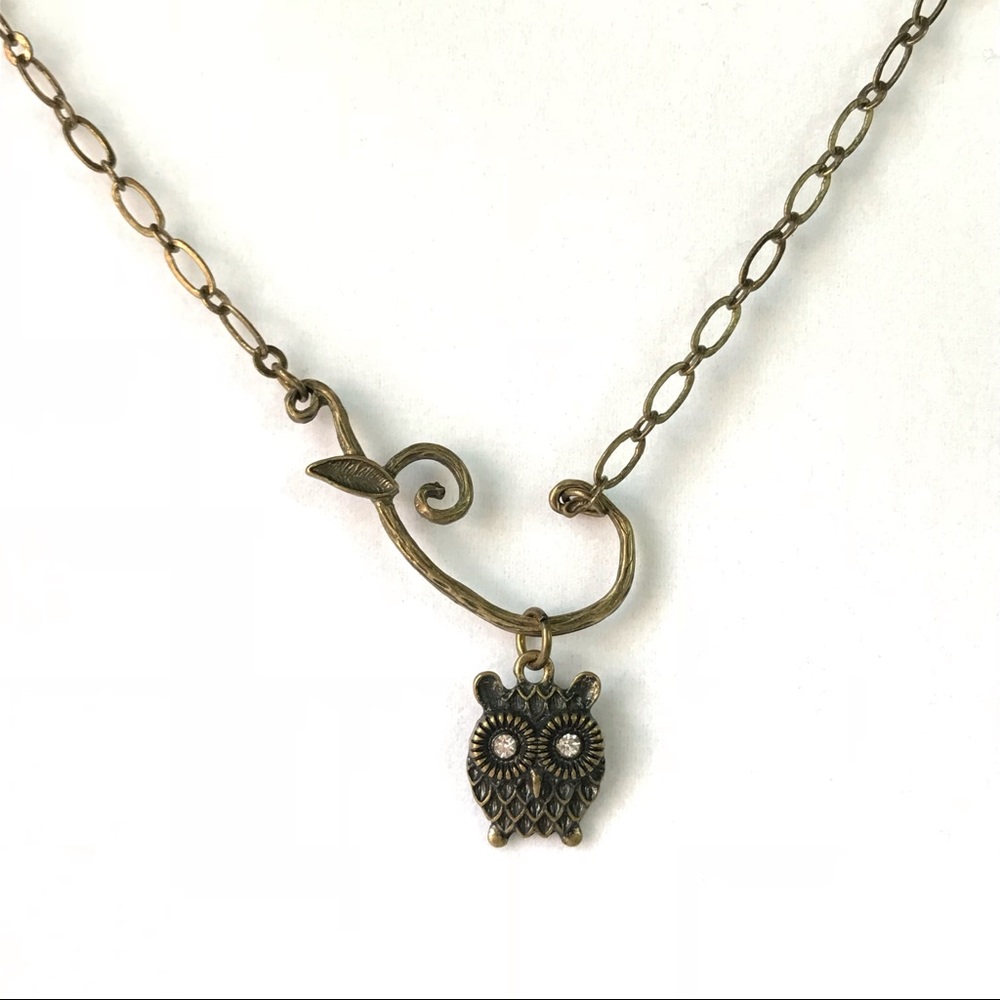 Perch Owl Tree Branch Necklace Bronze Tone - Picture 2 of 6